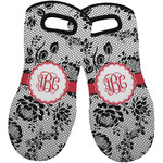 Black Lace Neoprene Oven Mitts - Set of 2 w/ Monogram