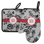 Black Lace Left Oven Mitt & Pot Holder Set w/ Monogram