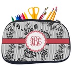 Black Lace Neoprene Pencil Case - Medium w/ Monogram