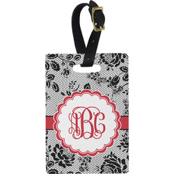 Black Lace Plastic Luggage Tag - Rectangular w/ Monogram