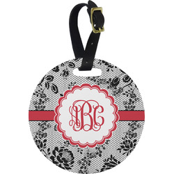 Black Lace Plastic Luggage Tag - Round (Personalized)