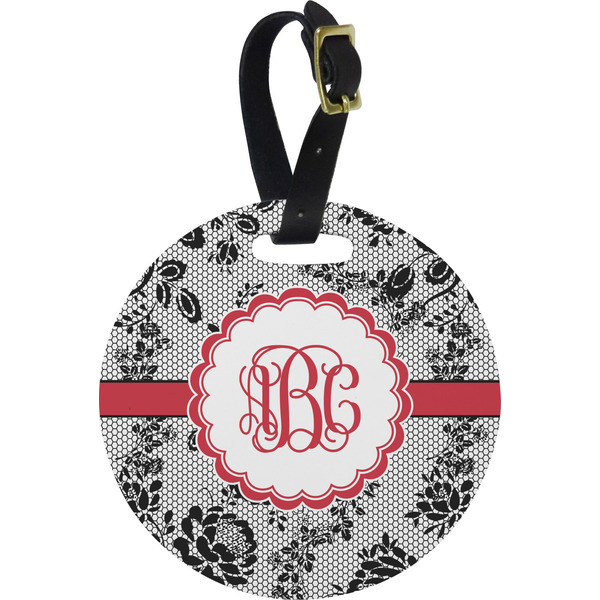 Custom Black Lace Plastic Luggage Tag - Round (Personalized)