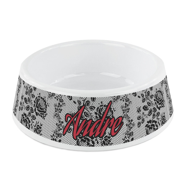 Custom Black Lace Plastic Dog Bowl - Small (Personalized)