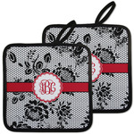 Black Lace Pot Holders - Set of 2 w/ Monogram