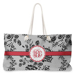 Black Lace Large Tote Bag with Rope Handles (Personalized)