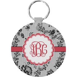 Black Lace Round Plastic Keychain (Personalized)