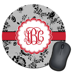Black Lace Round Mouse Pad (Personalized)