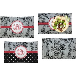 Black Lace Set of 4 Glass Rectangular Lunch / Dinner Plate (Personalized)