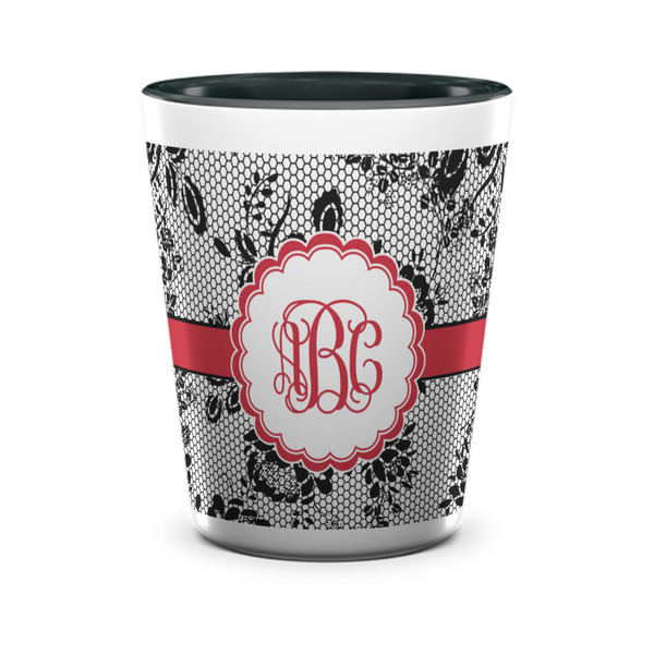 Custom Black Lace Ceramic Shot Glass - 1.5 oz - Two Tone - Single (Personalized)