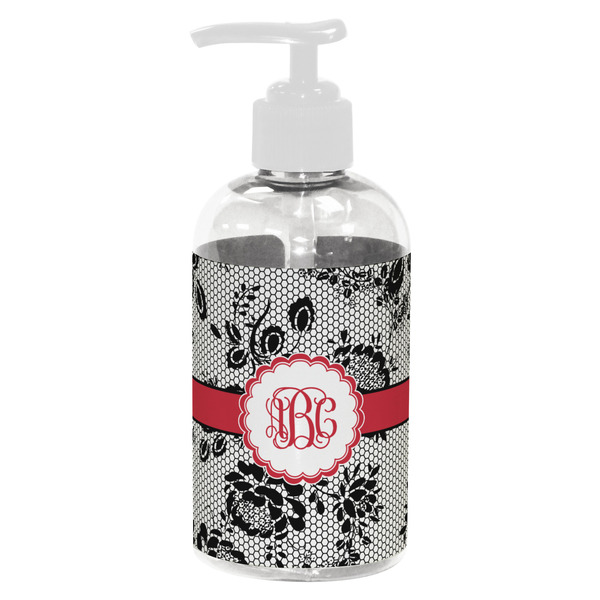 Custom Black Lace Plastic Soap / Lotion Dispenser (8 oz - Small - White) (Personalized)