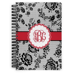 Black Lace Spiral Notebook - 7x10 w/ Monogram