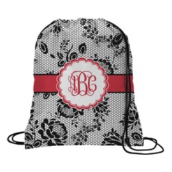Black Lace Drawstring Backpack - Medium (Personalized)