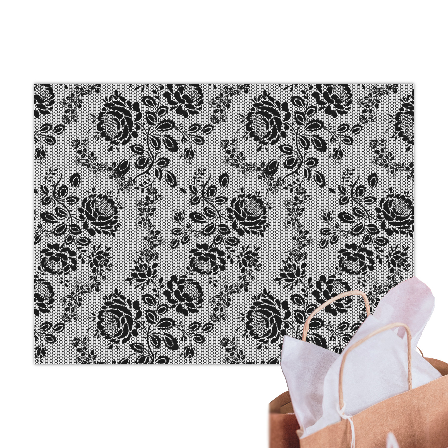 Luxury Black Floral Patterned Tissue Paper