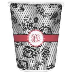Black Lace Waste Basket - Double Sided (White) (Personalized)