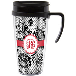 Black Lace Acrylic Travel Mug with Handle (Personalized)