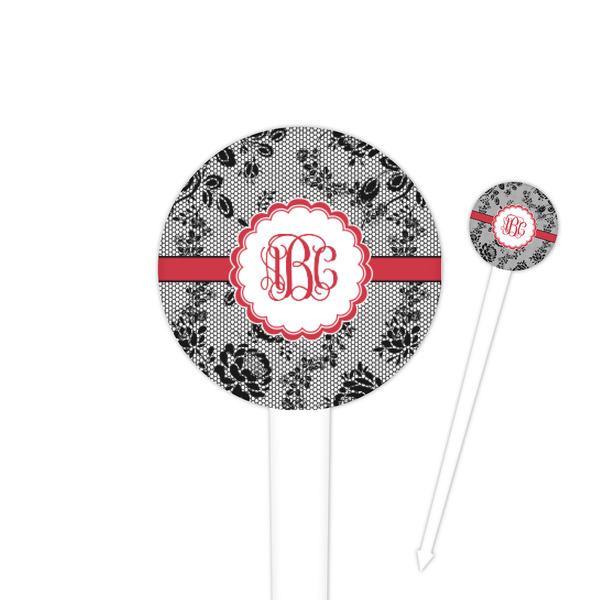 Custom Black Lace 4" Round Plastic Food Picks - White - Single Sided (Personalized)