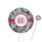 Black Lace 5.5" Round Plastic Stir Sticks - White - Single Sided (Personalized)