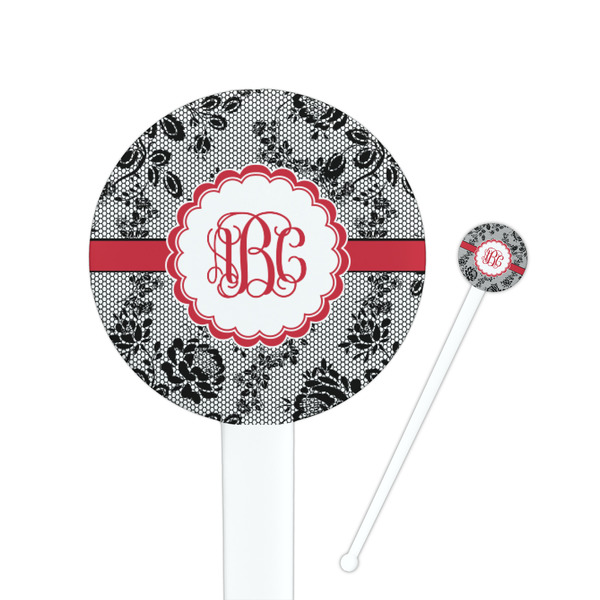 Custom Black Lace 7" Round Plastic Stir Sticks - White - Single Sided (Personalized)