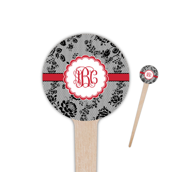 Custom Black Lace 4" Round Wooden Food Picks - Single Sided (Personalized)