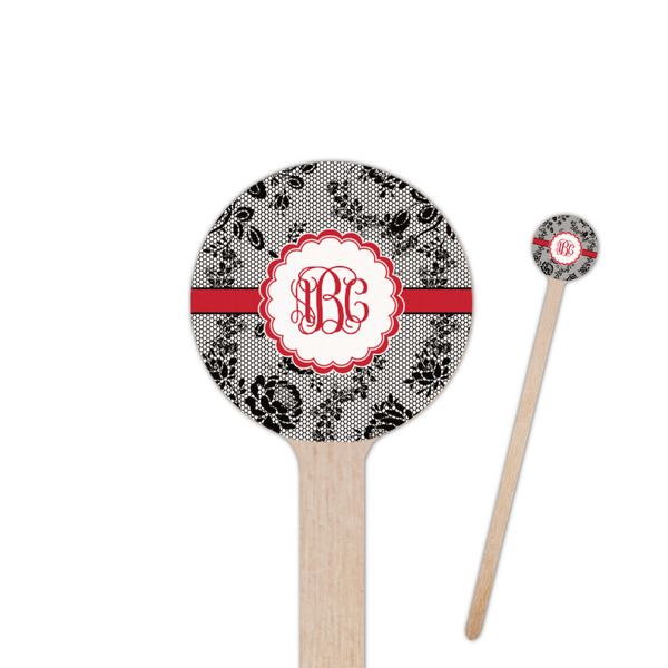 Custom Black Lace 7.5" Round Wooden Stir Sticks - Single Sided (Personalized)