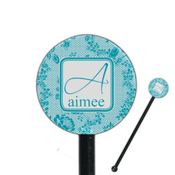 Lace 5.5" Round Plastic Stir Sticks - Black - Single Sided (Personalized)