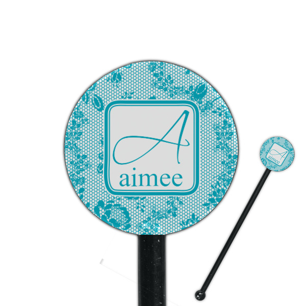 Custom Lace 5.5" Round Plastic Stir Sticks - Black - Double Sided (Personalized)