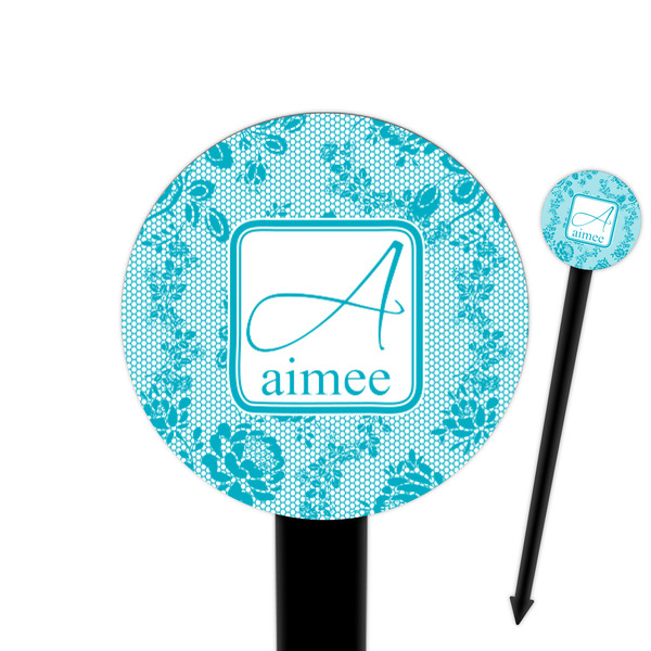 Custom Lace 6" Round Plastic Food Picks - Black - Single Sided (Personalized)