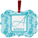 Lace Metal Frame Ornament - Double Sided w/ Name and Initial