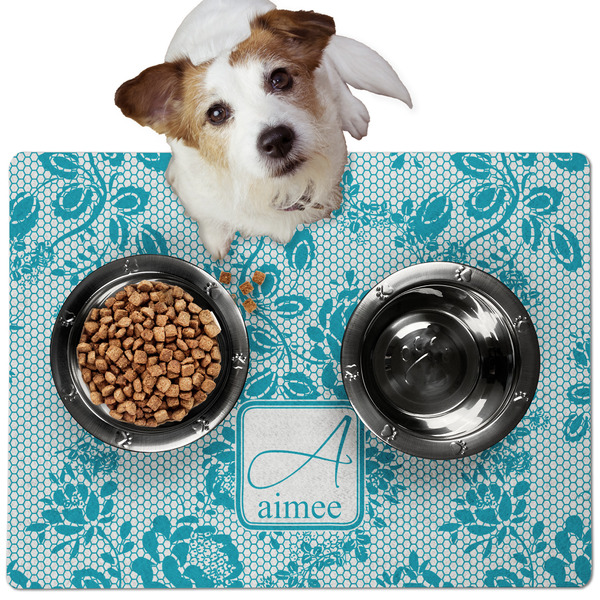 Custom Lace Dog Food Mat - Medium w/ Name and Initial