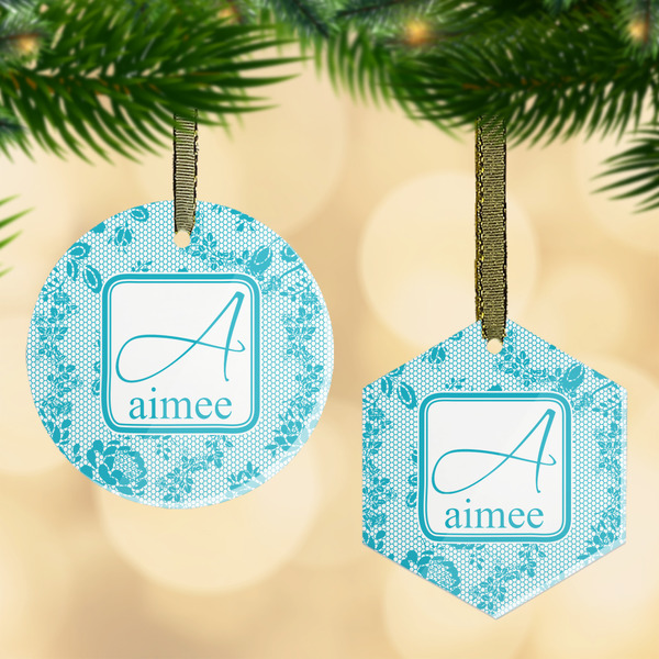 Custom Lace Flat Glass Ornament w/ Name and Initial