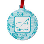 Lace Metal Ball Ornament - Double Sided w/ Name and Initial