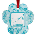 Lace Metal Paw Ornament - Double Sided w/ Name and Initial