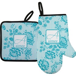 Lace Right Oven Mitt & Pot Holder Set w/ Name and Initial