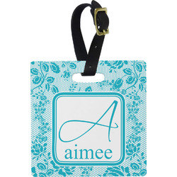 Lace Plastic Luggage Tag - Square w/ Name and Initial
