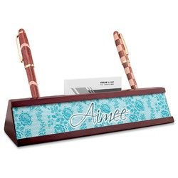 Lace Red Mahogany Nameplate with Business Card Holder (Personalized)