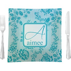 Lace 9.5" Glass Square Lunch / Dinner Plate- Single or Set of 4 (Personalized)