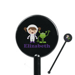 Girls Astronaut 5.5" Round Plastic Stir Sticks - Black - Double Sided (Personalized)