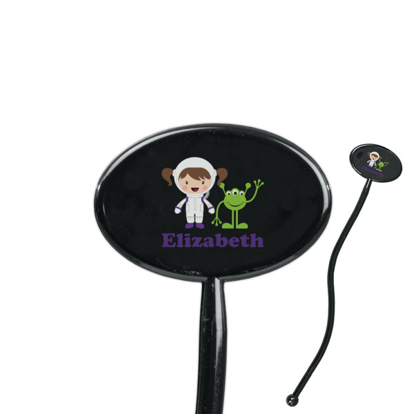 Custom Girls Astronaut 7" Oval Plastic Stir Sticks - Black - Double Sided (Personalized)