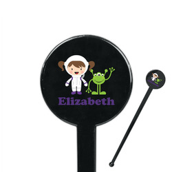 Girls Astronaut 7" Round Plastic Stir Sticks - Black - Double Sided (Personalized)