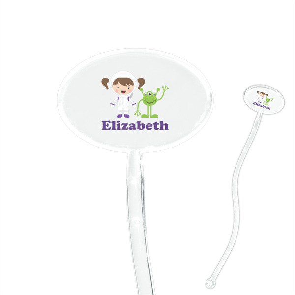 Custom Girls Astronaut 7" Oval Plastic Stir Sticks - Clear (Personalized)