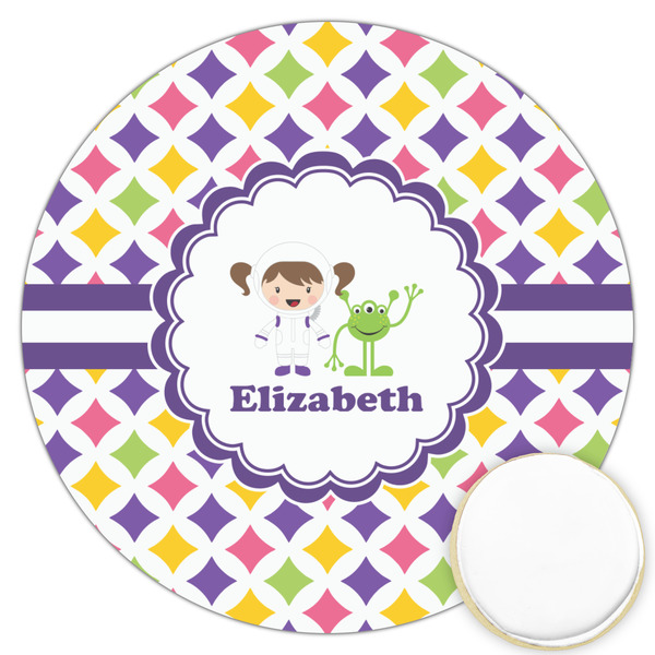 Custom Girls Astronaut Printed Cookie Topper - 3.25" (Personalized)