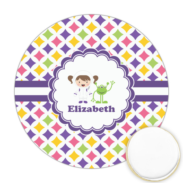 Custom Girls Astronaut Printed Cookie Topper - Round (Personalized)