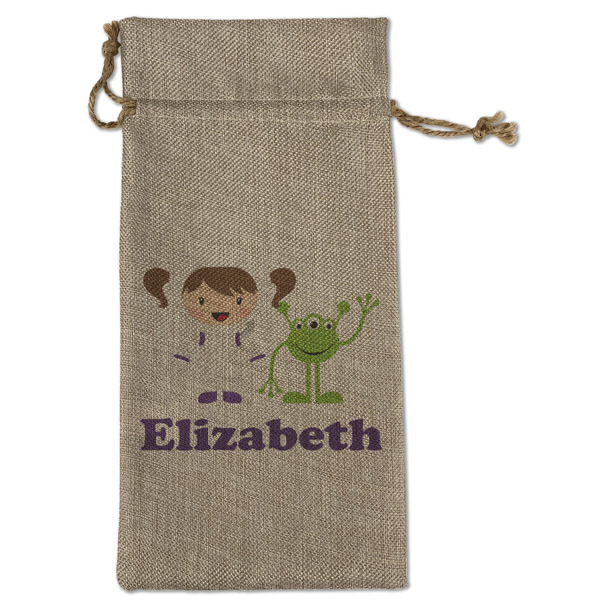 Custom Girls Astronaut Large Burlap Gift Bag - Front (Personalized)