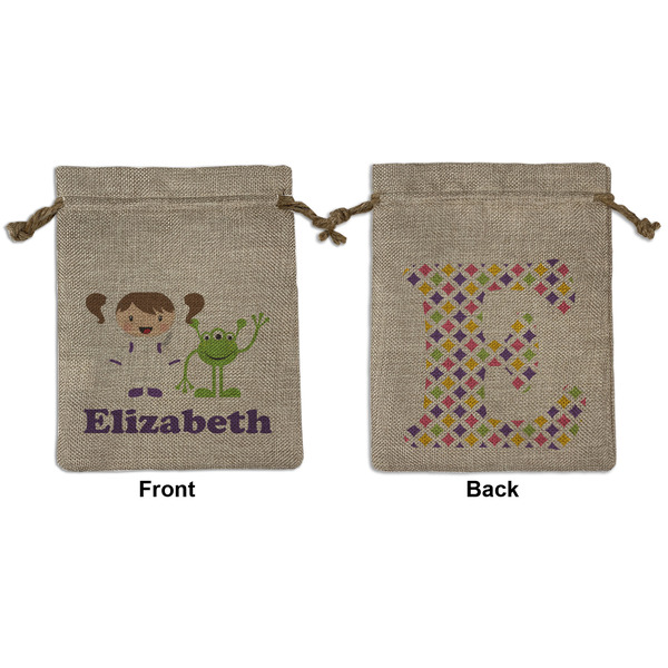 Custom Girls Astronaut Medium Burlap Gift Bag - Front & Back (Personalized)