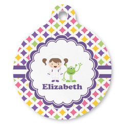 Girls Astronaut Round Pet ID Tag - Large (Personalized)