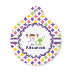 Girls Astronaut Round Pet ID Tag - Small (Personalized)