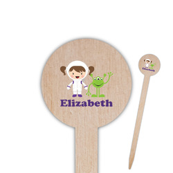 Girls Astronaut 6" Round Wooden Food Picks - Single Sided (Personalized)