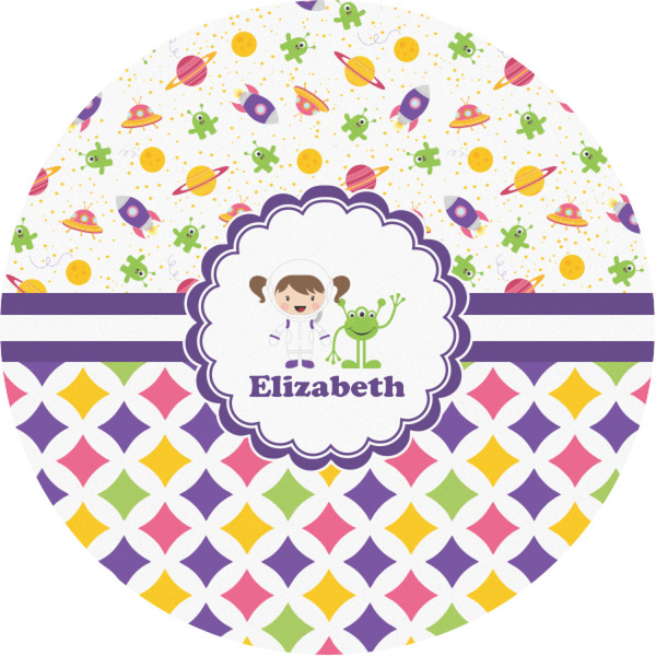 Custom Girl's Space & Geometric Print Multipurpose Round Labels - 1" (Personalized)