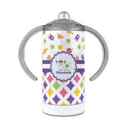 Girl's Space & Geometric Print 12 oz Stainless Steel Sippy Cup (Personalized)