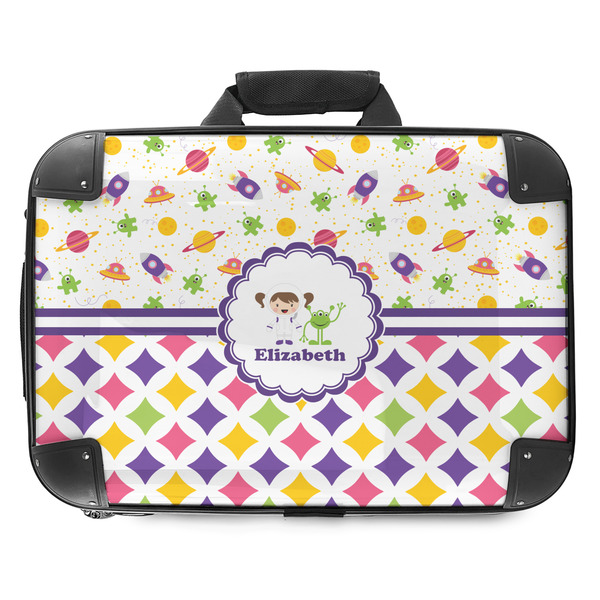 Custom Girl's Space & Geometric Print Hard Shell Briefcase - 18" (Personalized)